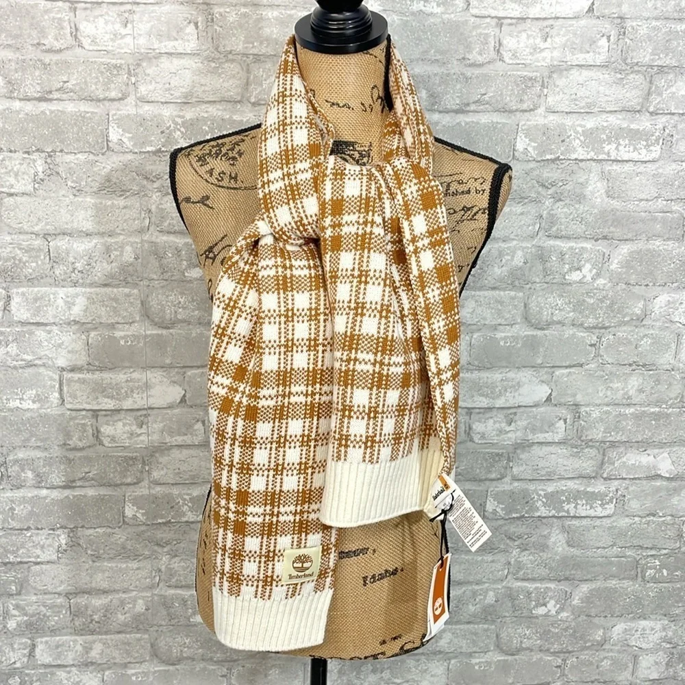 Timberlands Timberland Wheat/White Plaid Knit  Scarf